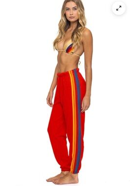 NEW aviator nation 5 stripe sweatpants in Red